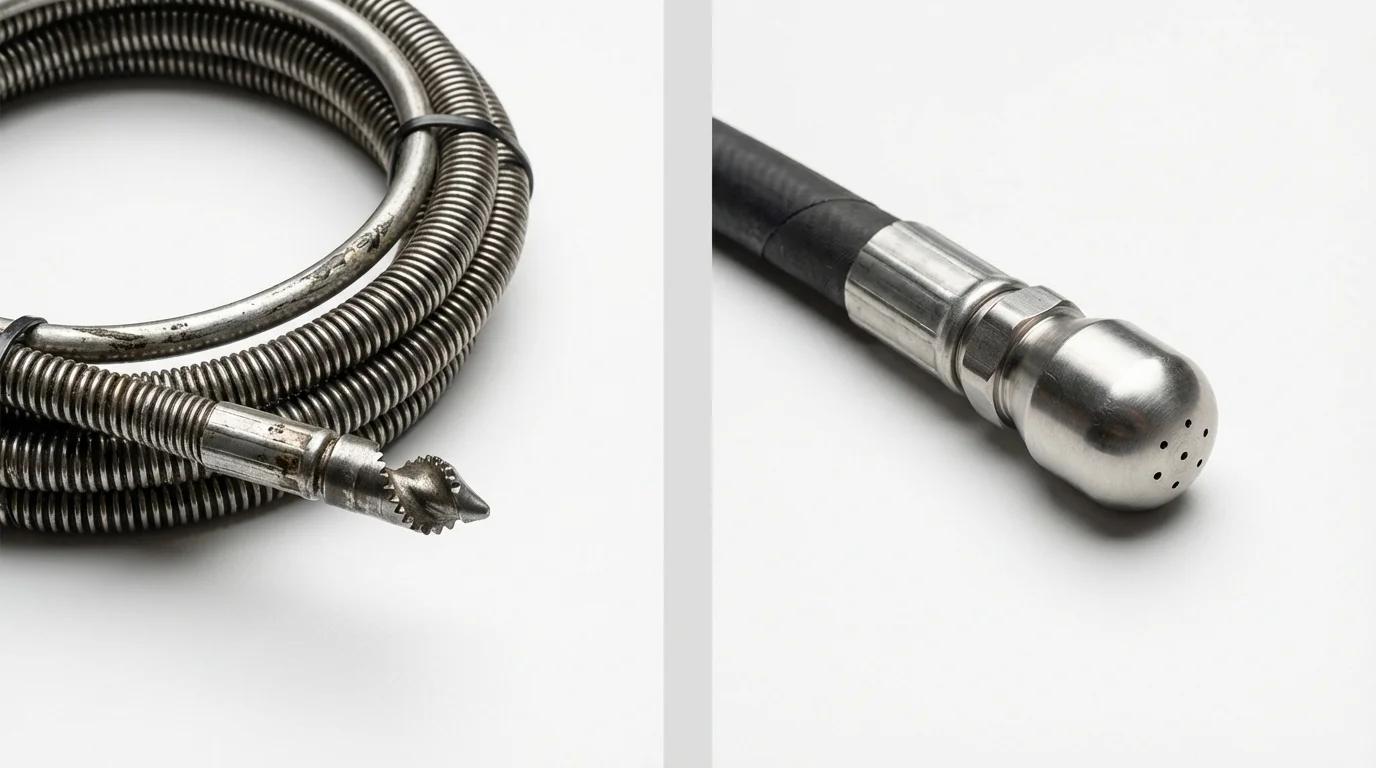 Drain snake cable and hydro jetting nozzle used for drain cleaning in Hoxie, AR