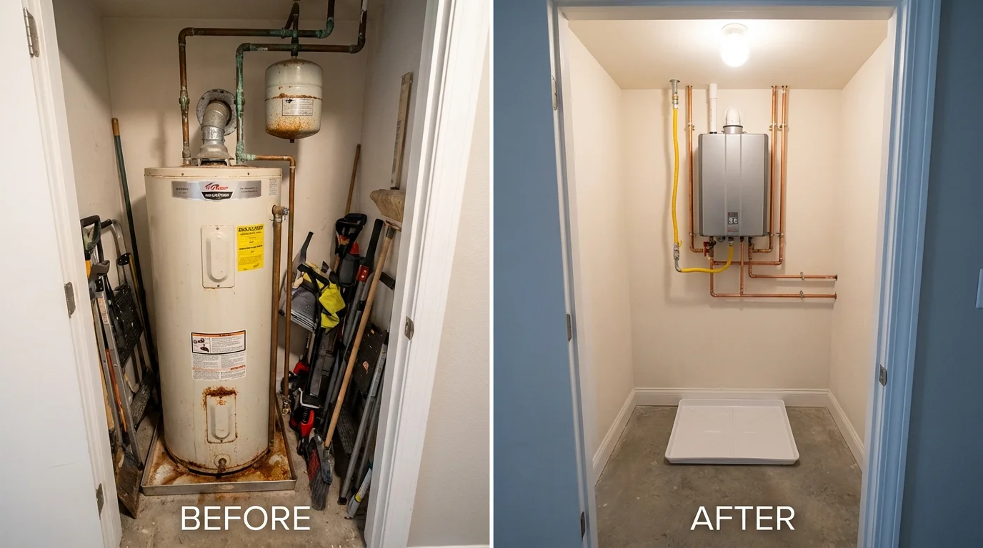 Tank water heater versus wall-mounted tankless unit comparison for Hoxie, AR homeowners